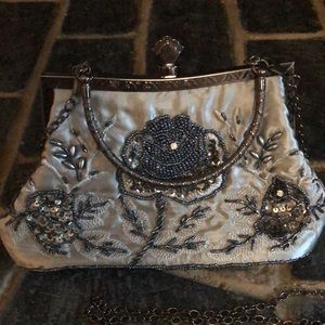Gray Silver Beaded Bling Purse
